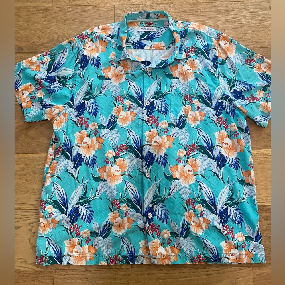 Tommy Bahama Men’s IslandZone Isla Palmetta Camp blue Hawaiian Button-UP XXL EUC